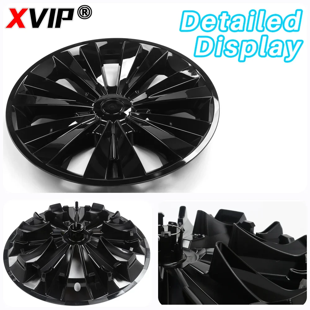 XVIP 19 Inch Thunder Style HubCaps Glossy Black Full Rim Performance Replacement Wheel Cover Protector For Tesla Model Y 2021-23