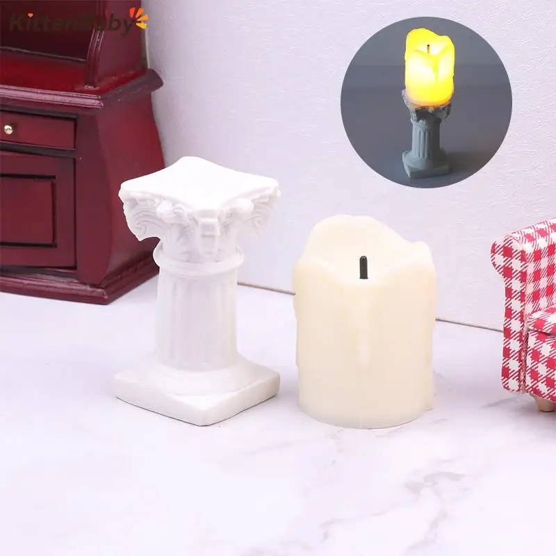 1:12 Dollhouse Miniature Retro Candlestick LED Candle Lamp Lamppost Model Home Decor Toy Doll House Accessories