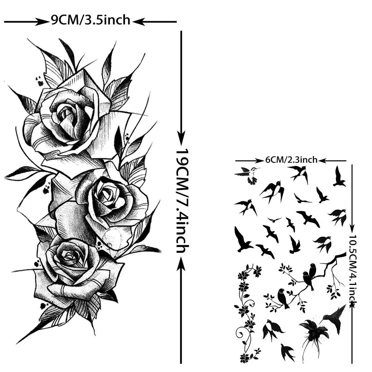 63 ورقة وشم مؤقت على شكل زهرة الفاوانيا الوردية السوداء الواقعية للنساء برقبة ذراع فنية للجسم، ملصقات زهور الأفعى المزيفة