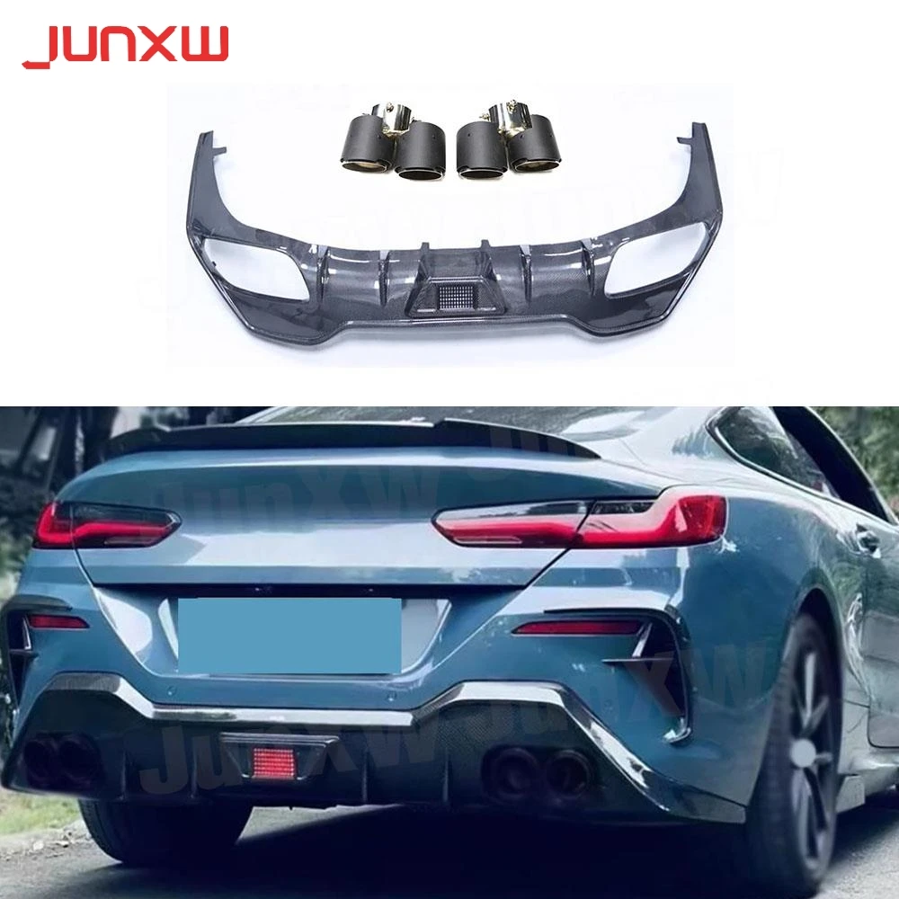 

Carbon Fiber Rear Bumpers Lip Diffuser With Rear Exhaust Tip for BMW 8 Series G14 G15 Coupe 2019-2022 Tail Pipe Body Kits