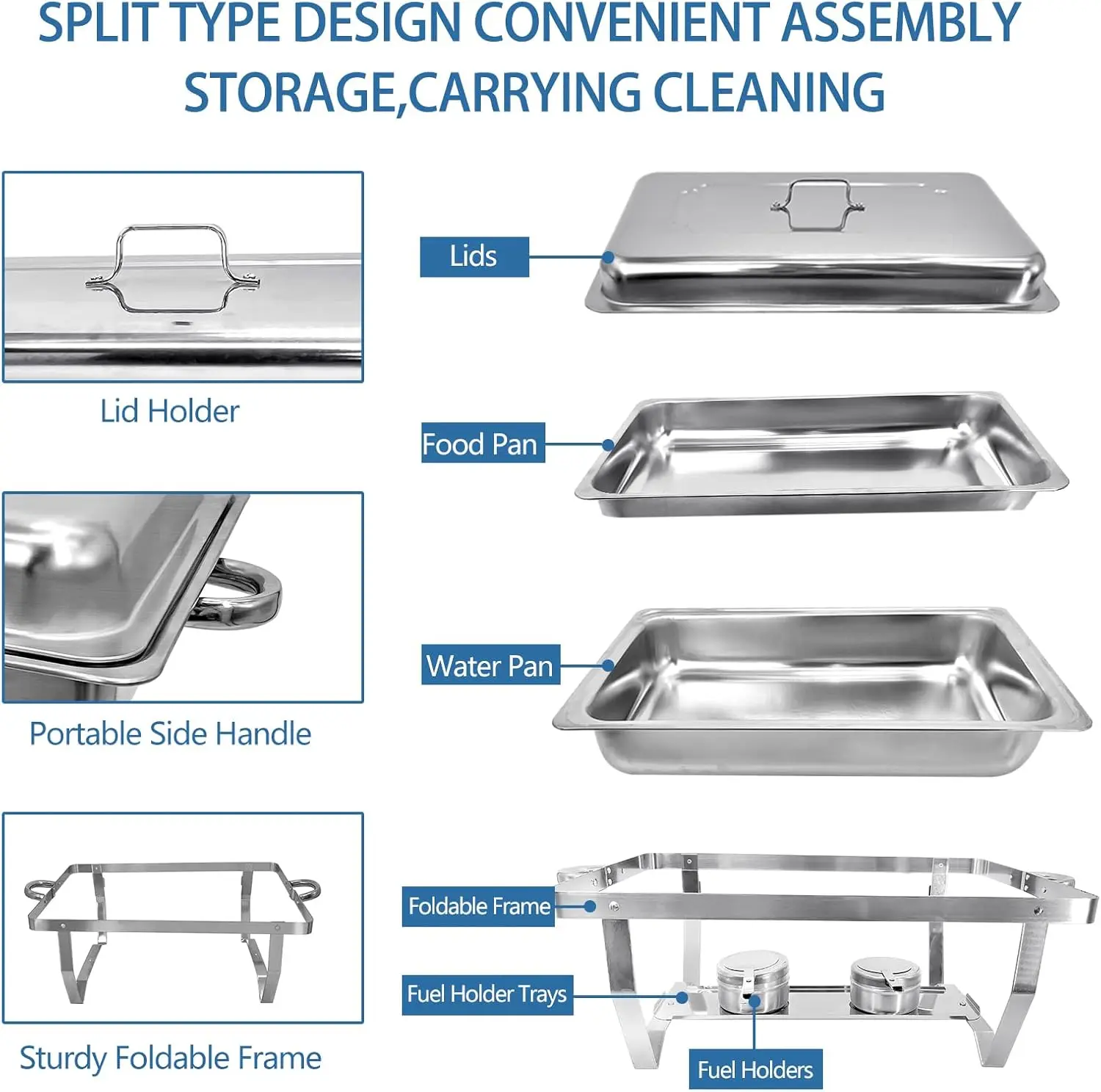8 Pack Chafing Dish Buffet Set High Grade 8QT Stainless Steel Chafer Complete Set