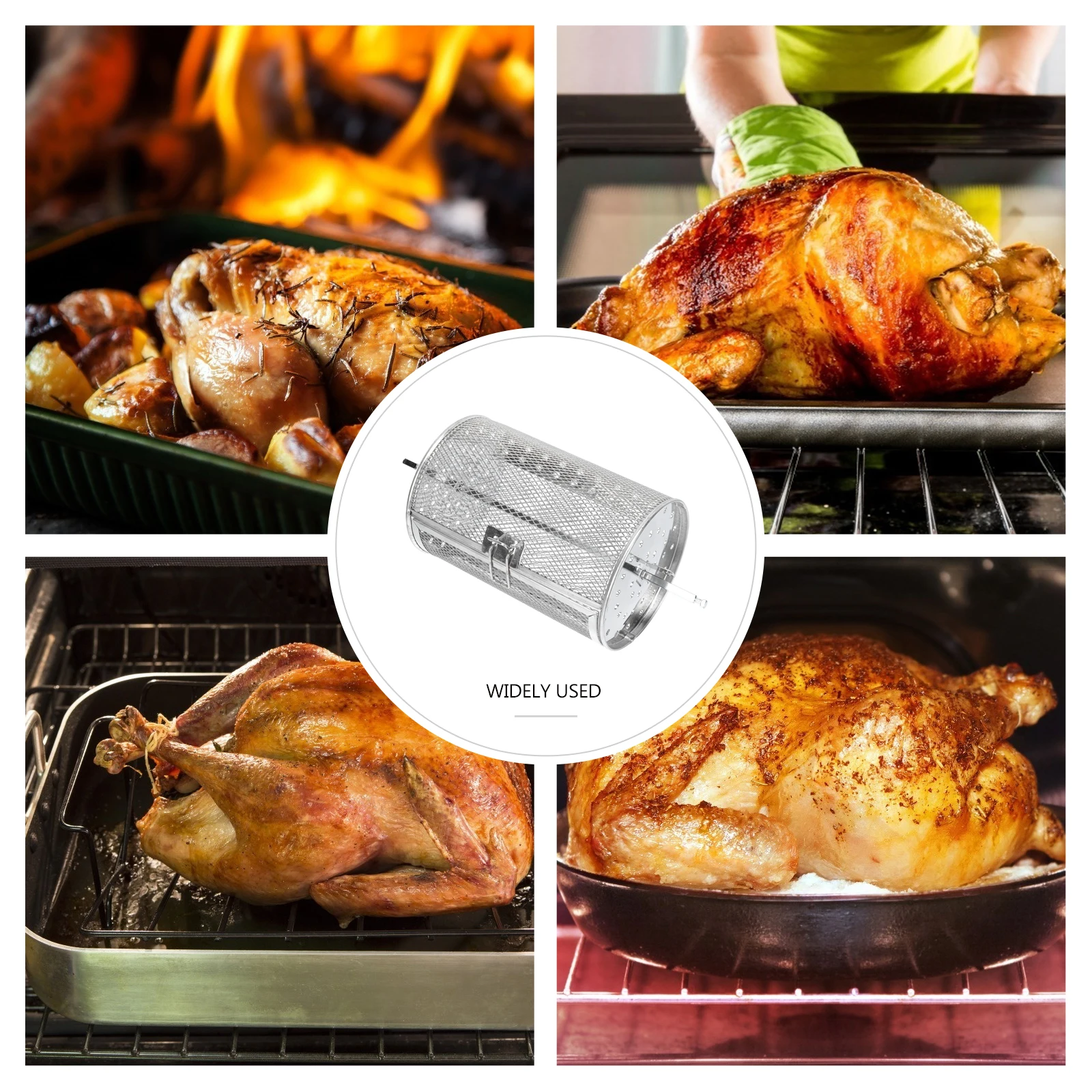 

Stainless Steel Grilling Cage Roast Basket for Oven Grill Baking Tray Rotisserie Evenly Heating Food Universal Kitchen Roasting