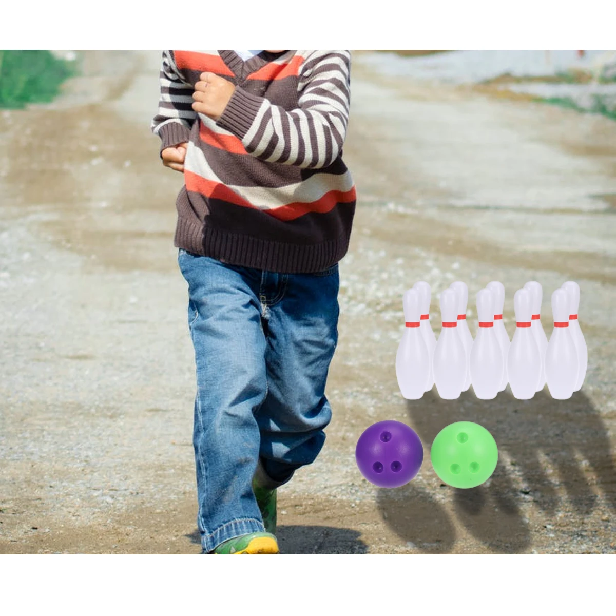 Large Size Bowling Play Sets Indoor Outdoor Sports Bowling Games Toy for Kids(10pcs Bowling White+2pcs Balls Random Color)