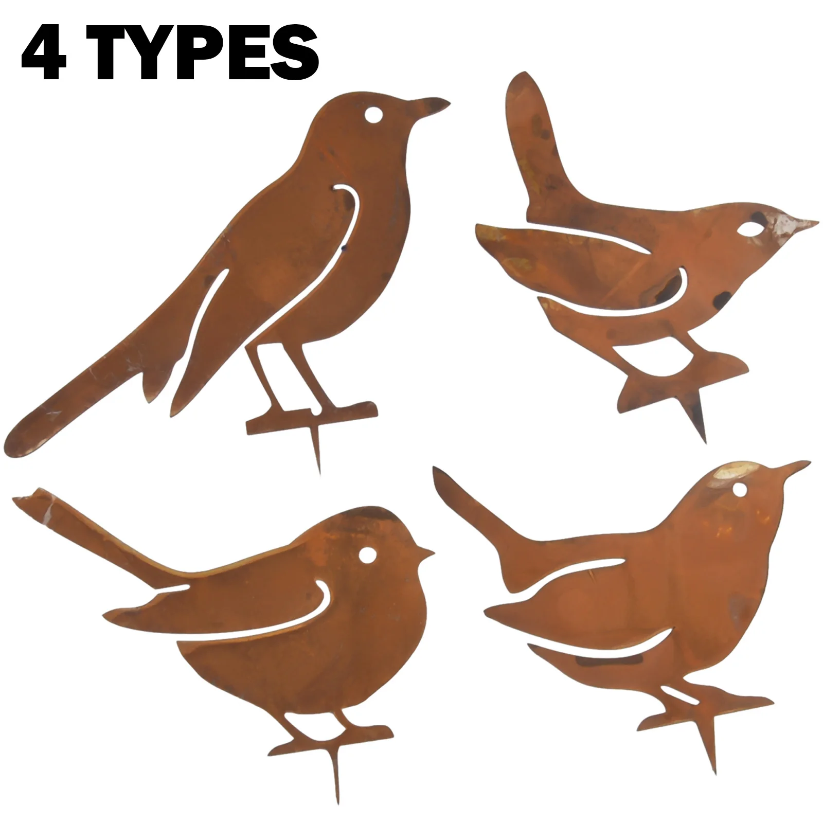 4Pcs Metal Birds Garden Stake Design Pileated Bird Rusty Silhouette Yard Bird Outdoor Decor Silhouette Lawn Tree Decor Ornament