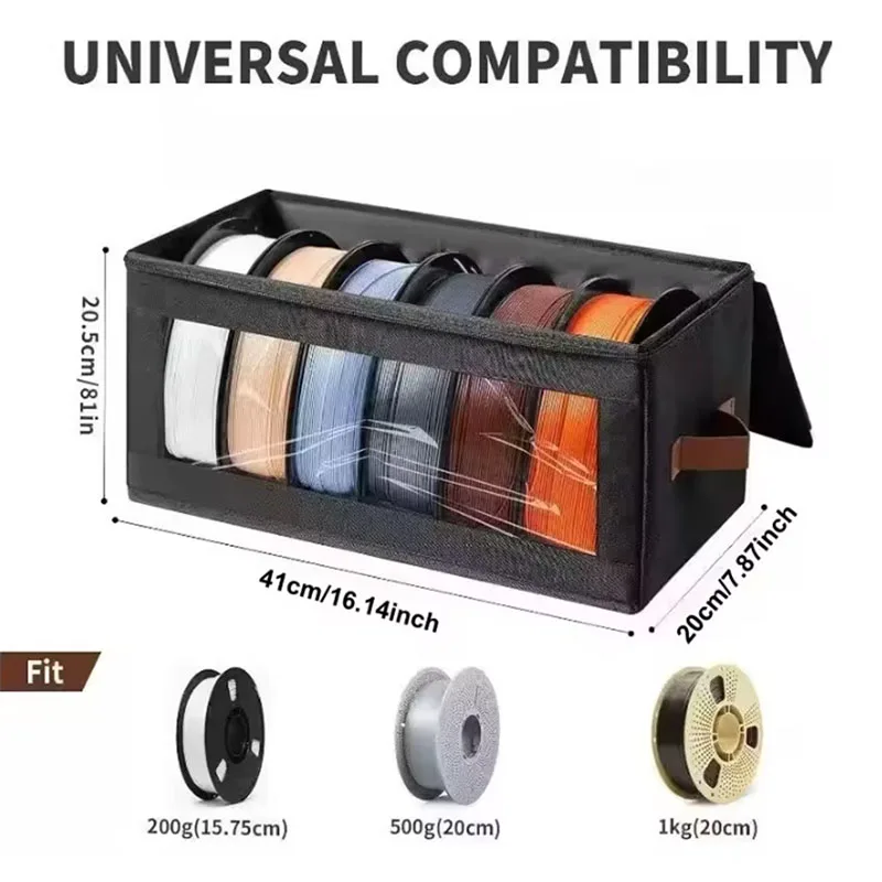 3D Printer Filament Storage Box Dustproof Filament Container Holder Non-Woven Filaments Organizer Bin with Clear Window Handles