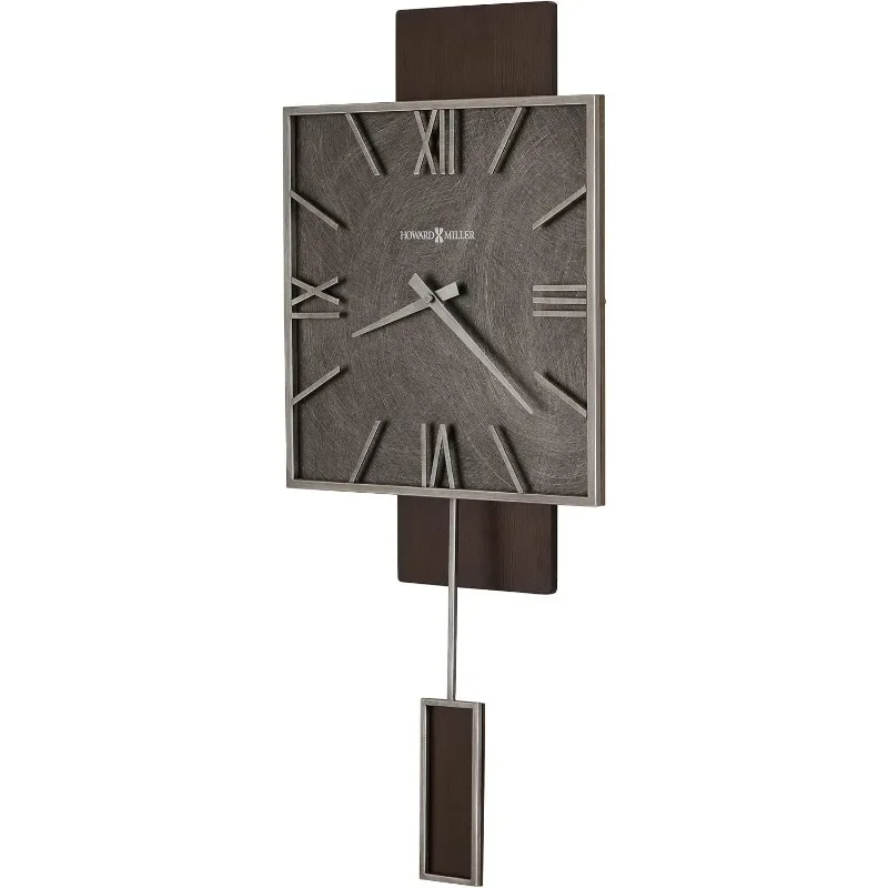 Maclane Wall Clock Satin Espresso Finish, Aged Silver Metal Frame, Square Dial