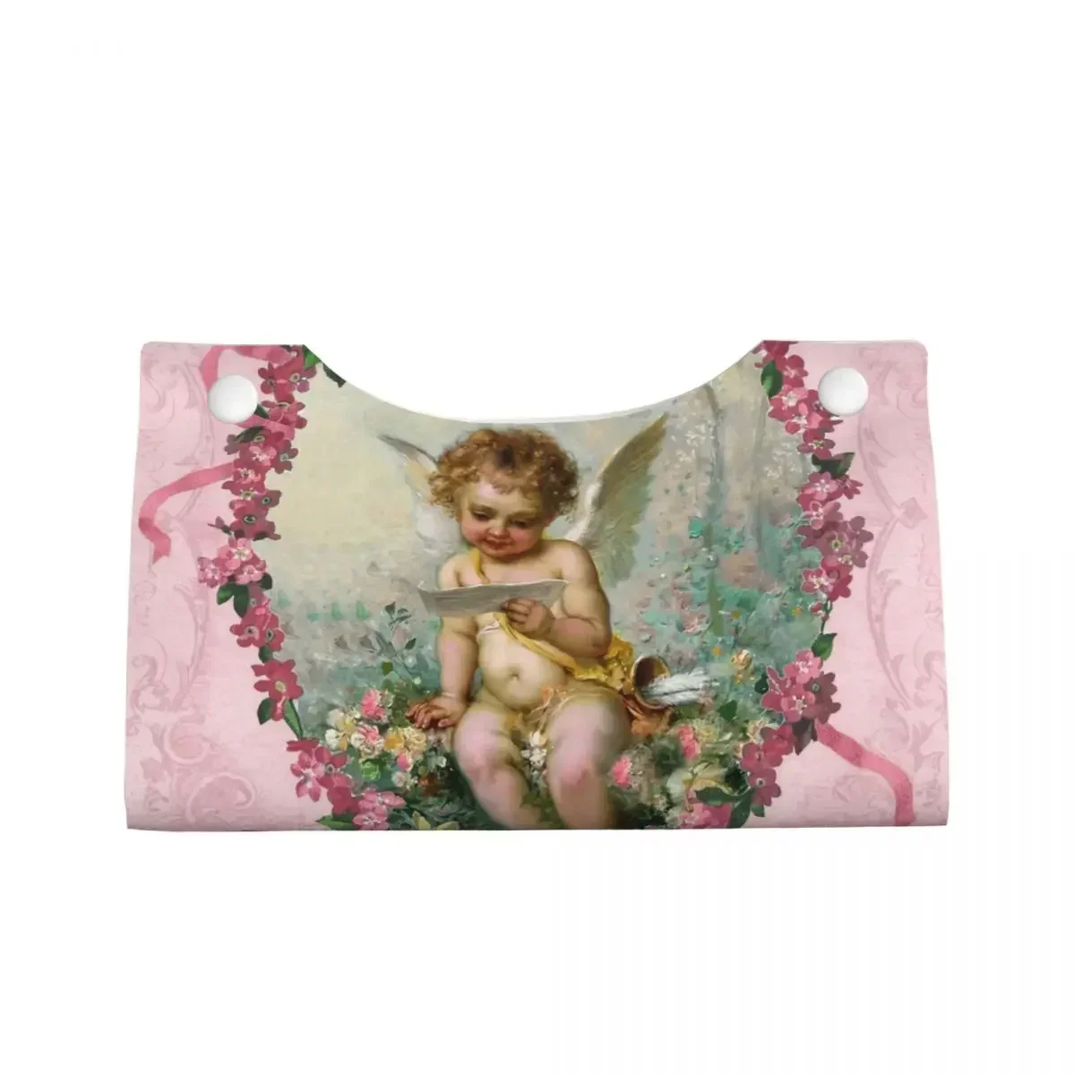 Custom Victorian Angel Vintage Rose Tissue Box Cover Rectangular PU Leather Facial Tissues Holder for Car