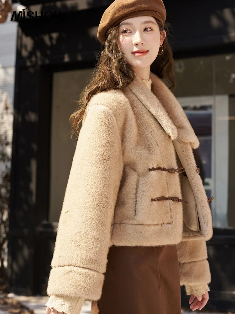 MISHOW Fake Fur Coat for Women Autumn Winter Fashion Fluffy Horn Button High Quality Imitation Mink Fur Jacket Woman MXC58W0261