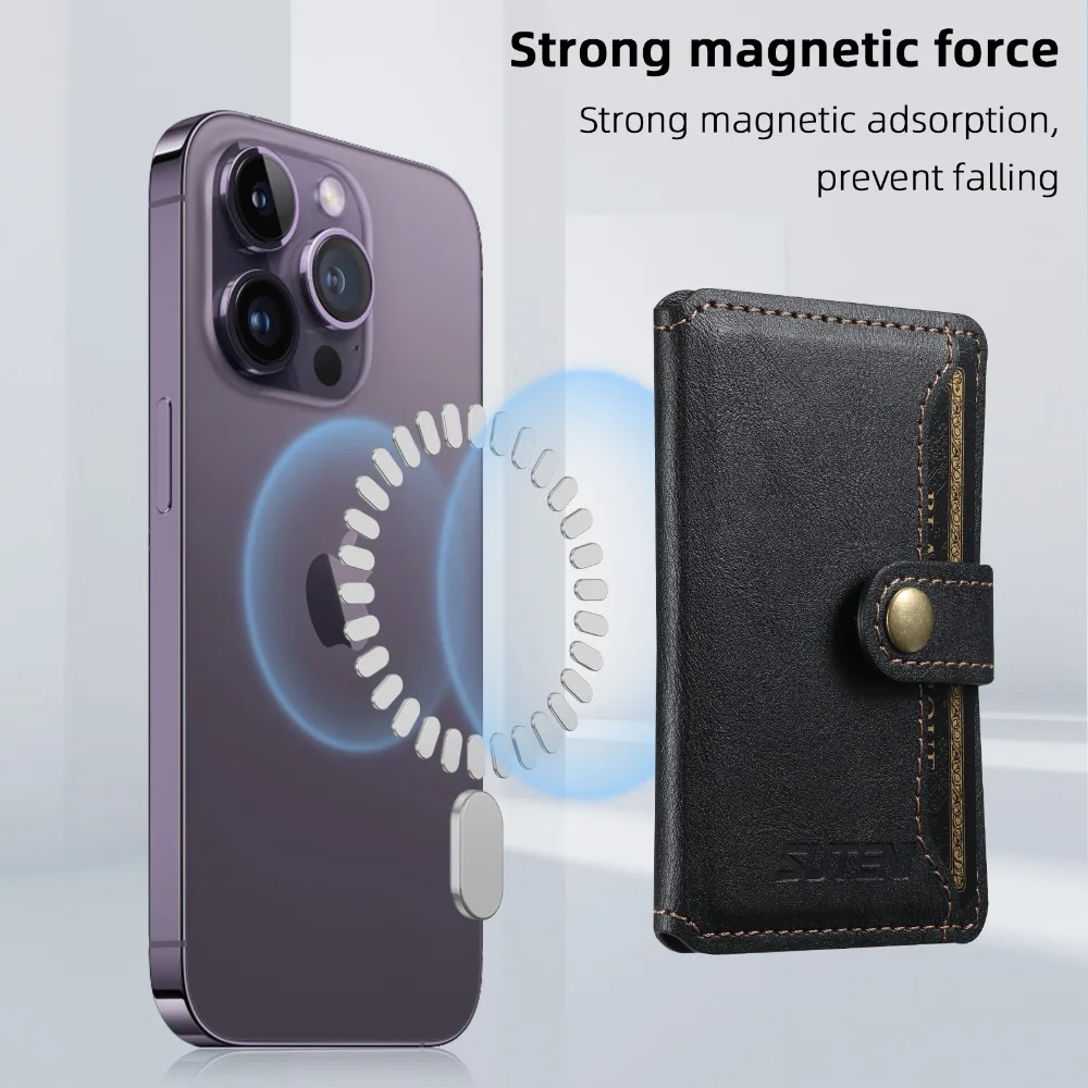 Leather Wallet Phone Mag-safe Magnetic Card ID Holder for iPhone 17 16 15 14 Pro Max Plus Universal Magnet Pocket Case Cover Bag
