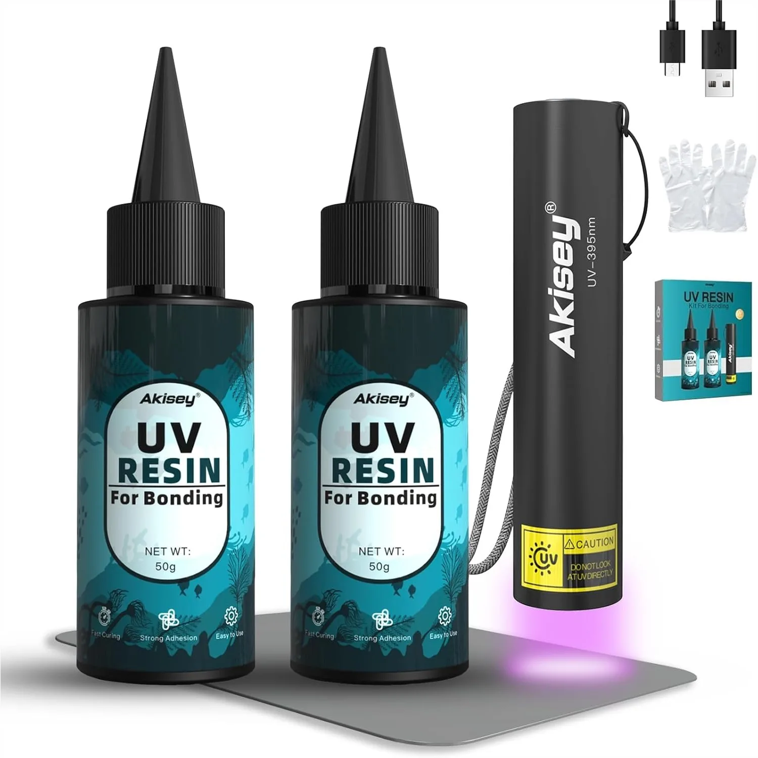 

UV Resin Kit with Light, 100g UV Resin Fast Curing in Seconds for Jewelry Glass Repair with Silicone Mat and Gloves
