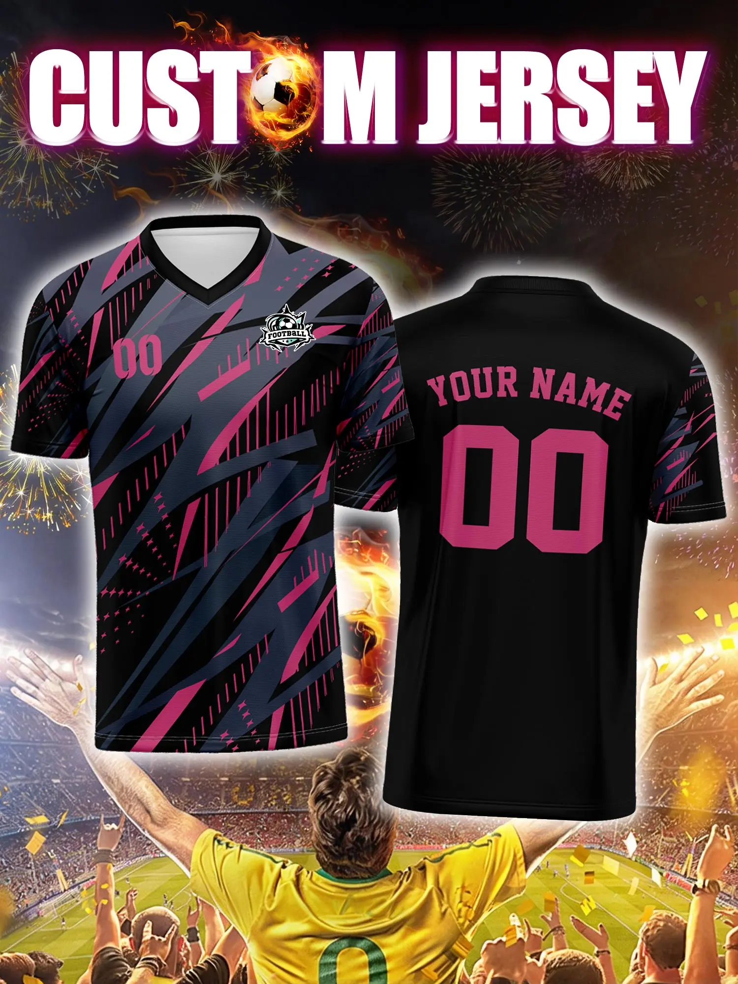 

Футбольная форма с индивидуальным изображением, номером и именем, контрастной отделкой рукавов, функциональными элементами, для взрослых игроков.