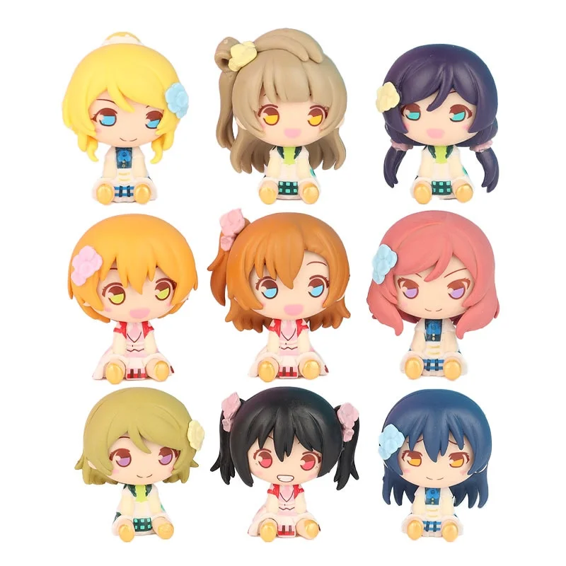 9Pcs/1Set Q Version Anime Figure Love Live! School Idol Project Kotori Minami Honoka Kousaka PVC Cute Sitting Figure Toy