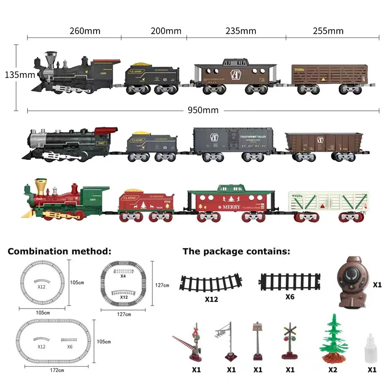 ชุดรางรถไฟไฟฟ้าแบบคลาสสิกสำหรับเด็กชุดรางรถไฟปล่อยควัน