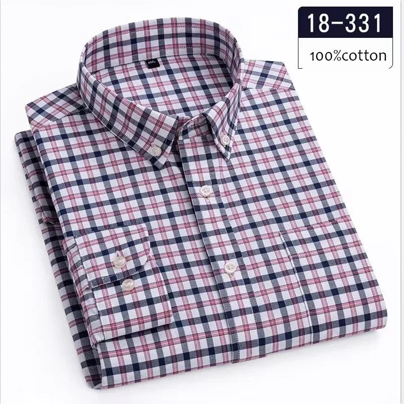 New in shirt Hight qulity 100%cotton long-sleeve shirts for men slim fit causal shirt soft striped plaid white office clothes