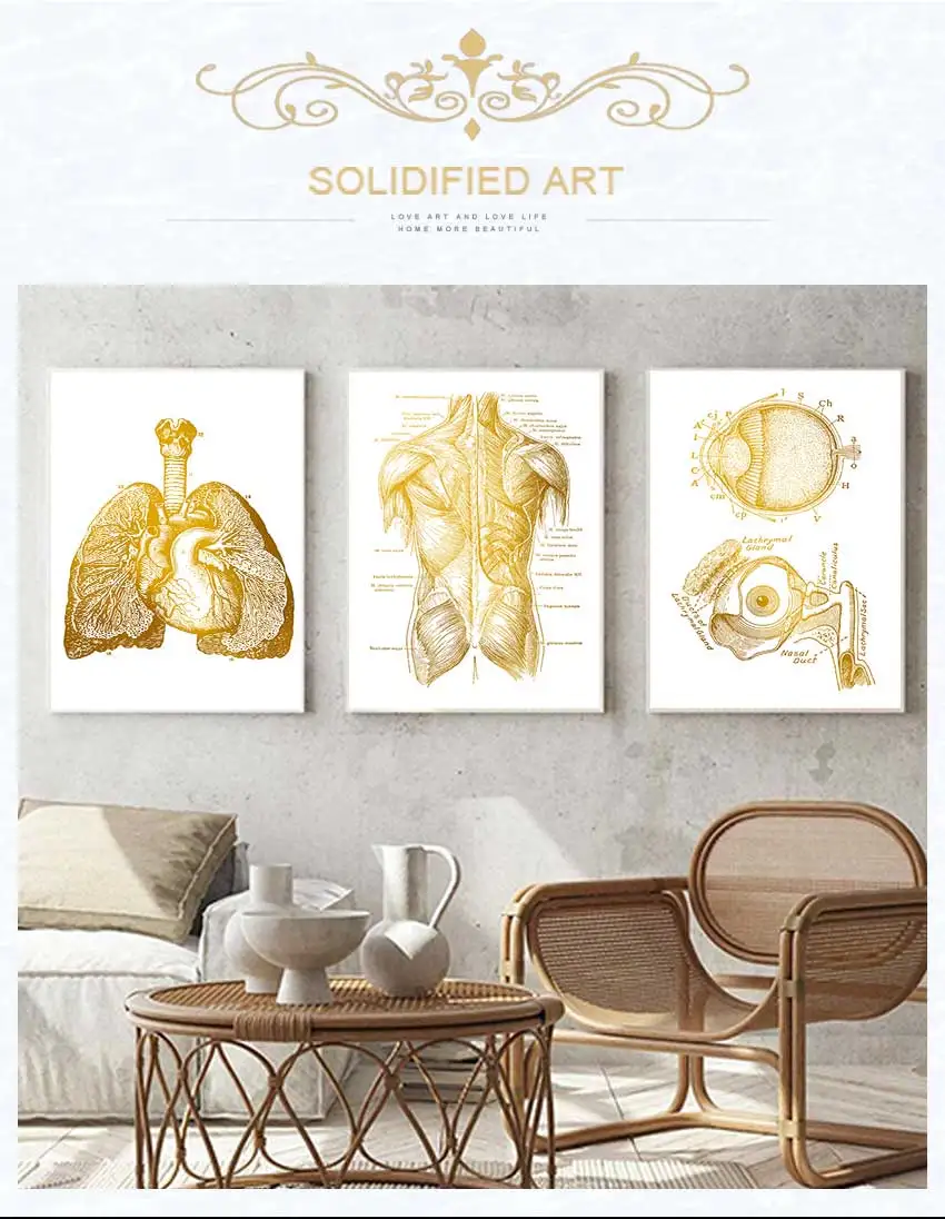 Abstract Golden Human Organ Canvas Poster Wall Art Print Painting Modern Nordic Living Room Office Home Decoration Frameless