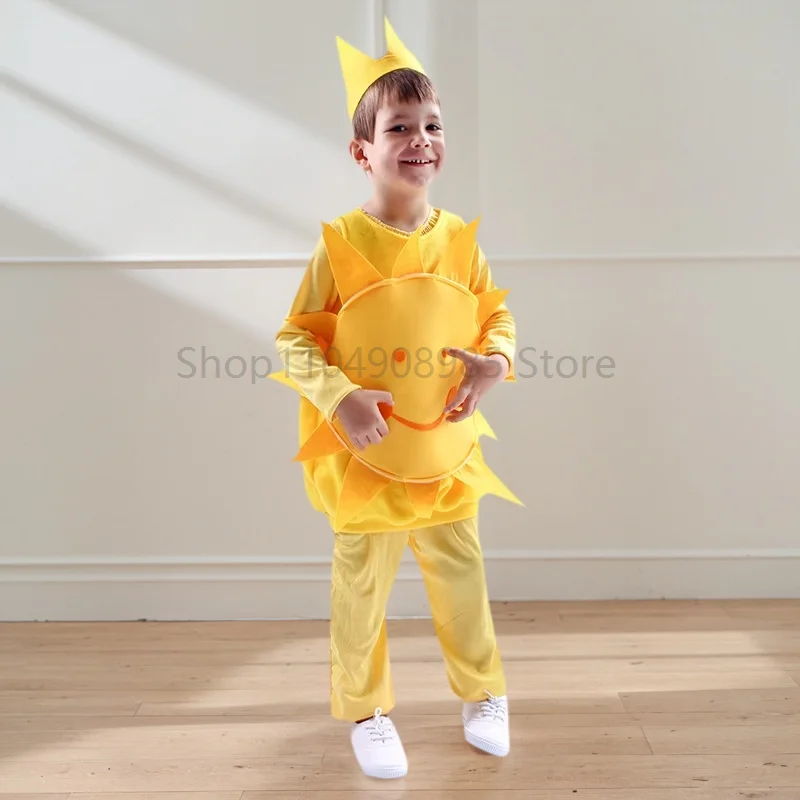

Children Summer Sun Costume Cute Cartoon Smiling Sun Fancy Dress Up Boys Girls Sun God Cosplay for Holiday Performance
