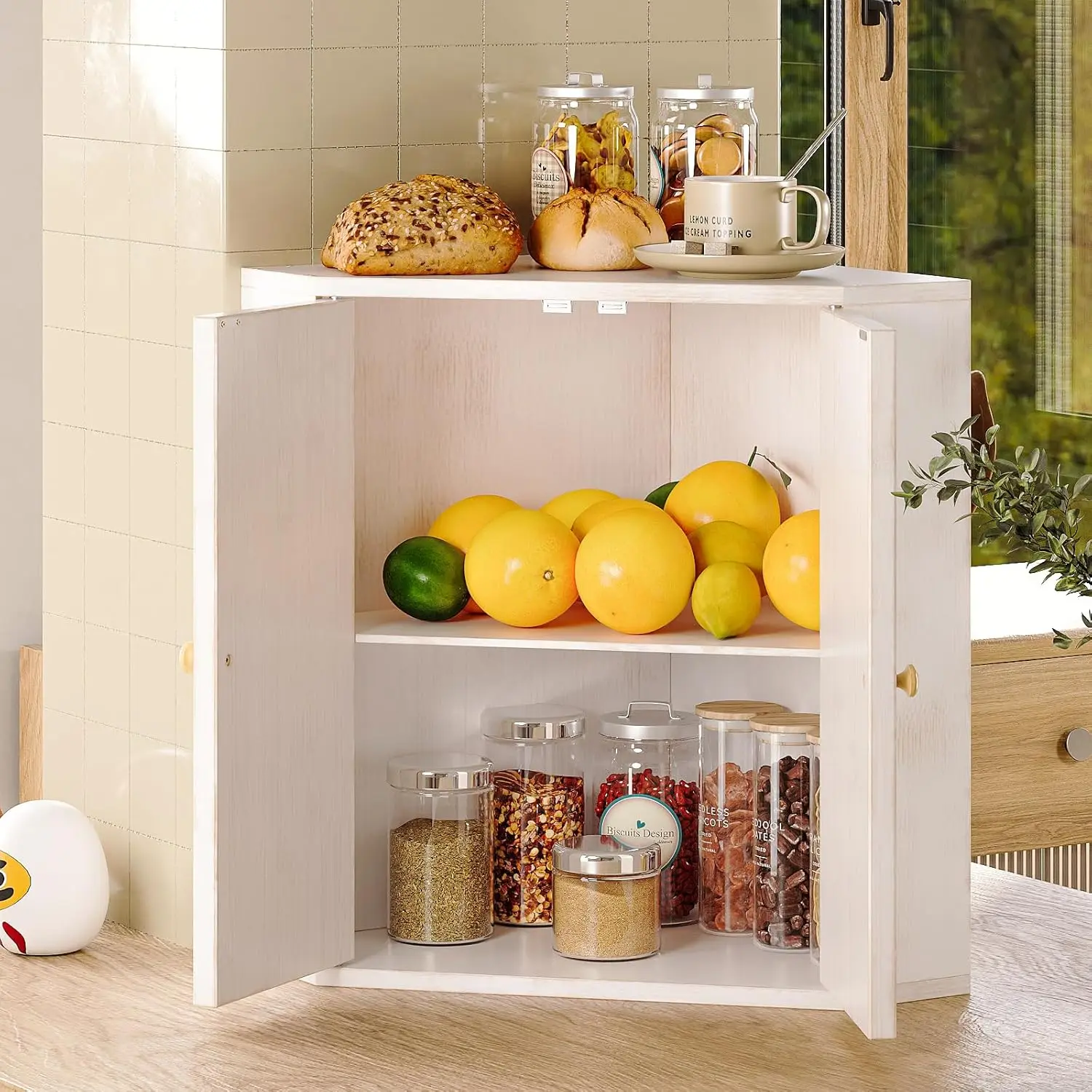 Double Layer Bamboo Corner Bread Box, Large Capacity Kitchen Storage Organizer for Fresh Bread