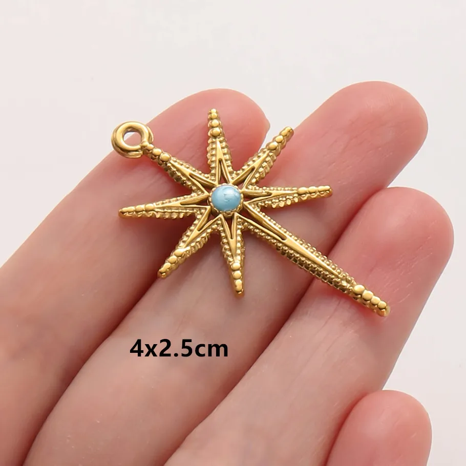 6 Stück Großhandel Blaue Emaille Sonne Mond Stern Anhänger Wicca Zubehör Edelstahl Charms für Schmuckherstellung Halskette Taschenanhänger – Detail 7