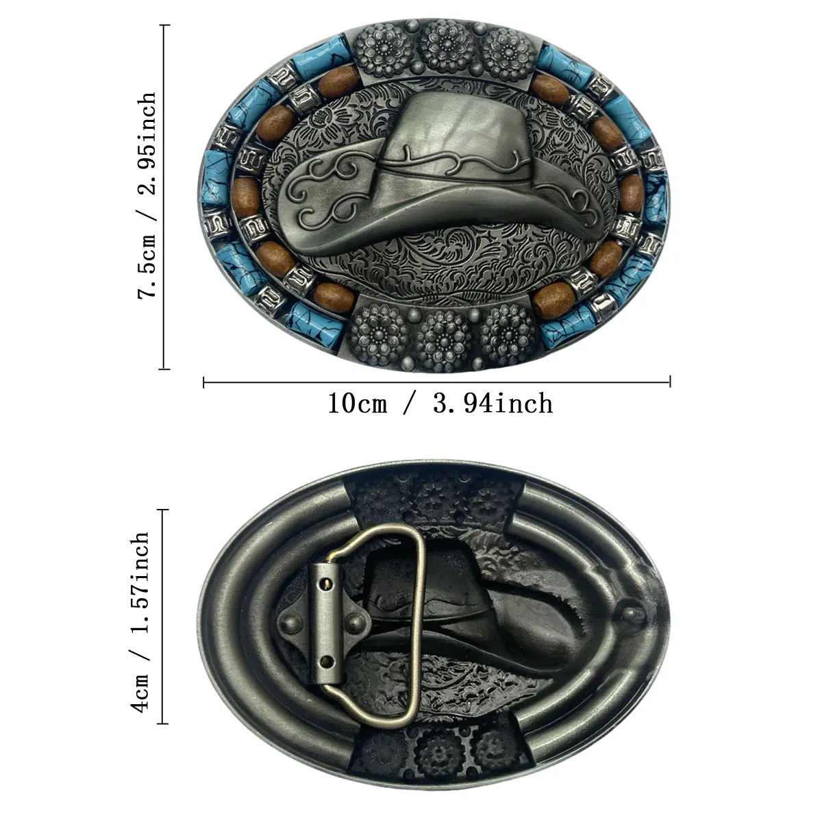 Retro Western Cowboys Hat Belt Buckle Drop Shipping - Oval Style Blue Turquoise Belt Buckle for Men