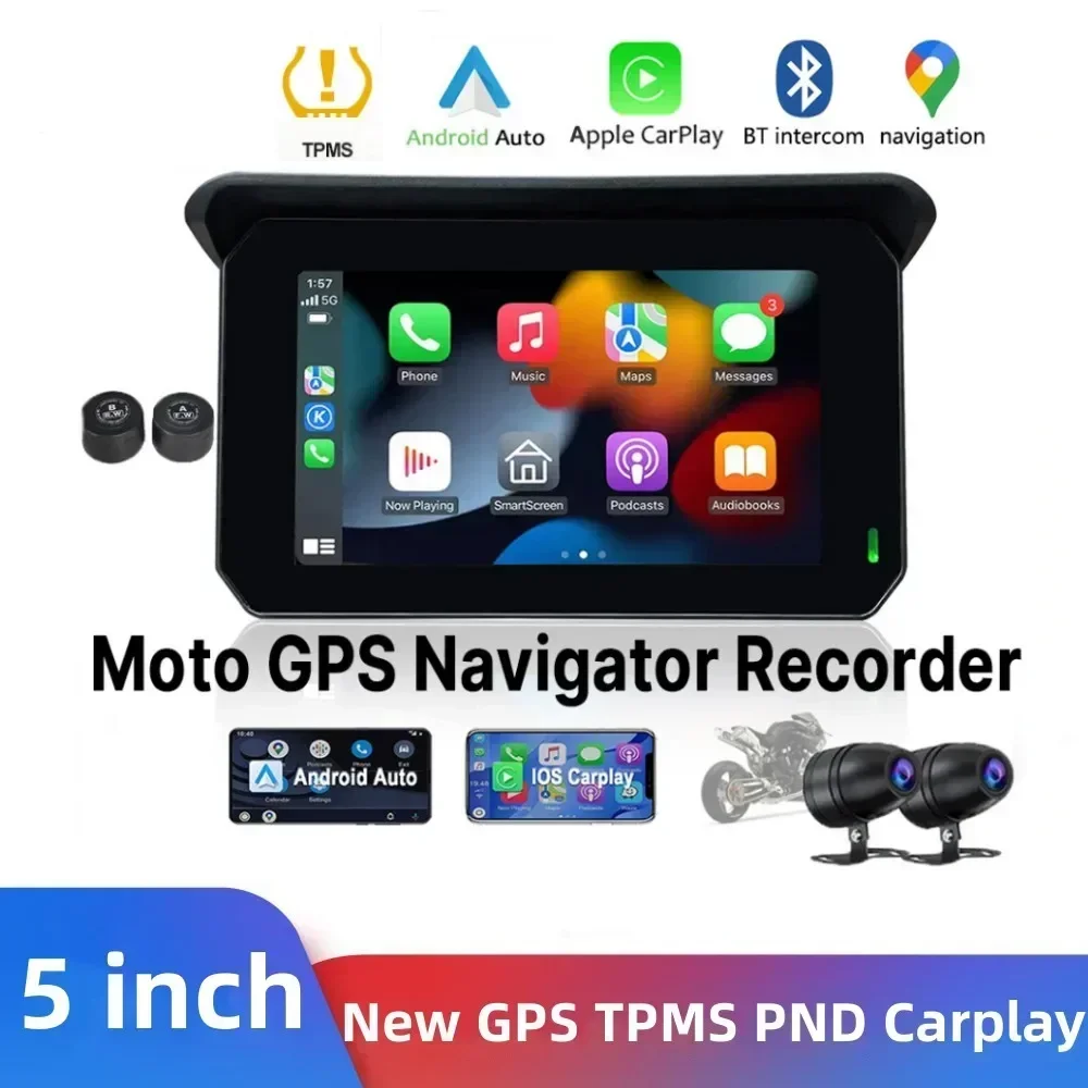 Neue 5 Zoll tragbare GPS Navigation Motorrad wasserdicht Carplay Display Motorrad drahtlose Android Auto IPX7 GPS Bildschirm Apfel