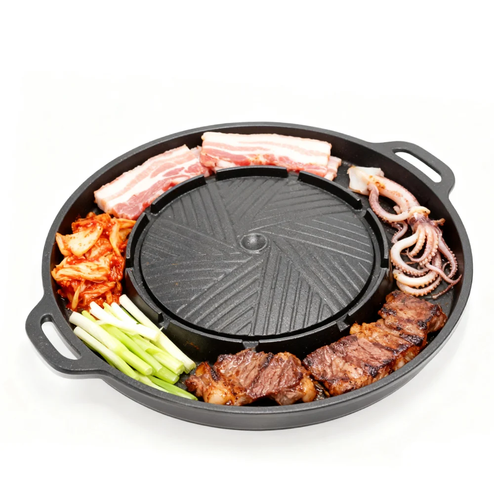 KOSUN Korean BBQ Grill Pan 2 in 1 Round Barbecue Sharing Plate for Indoor Outdoor Portable Camping Equipment Restaurant,13-inch