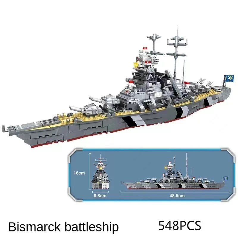 

548pcs WW2 Military Navy Warship Ship Bismarck Battleship Building Block Missile Cruiser Bricks Figures Toys For Boys Kids Gift