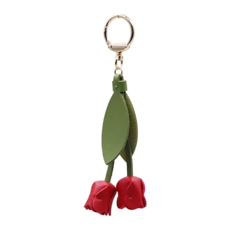 P9FE Trendy Tulpen Schlüsselanhänger Taschenanhänger Stil Robustes PU-Metall Modeschmuck Geschenk – Detail 4