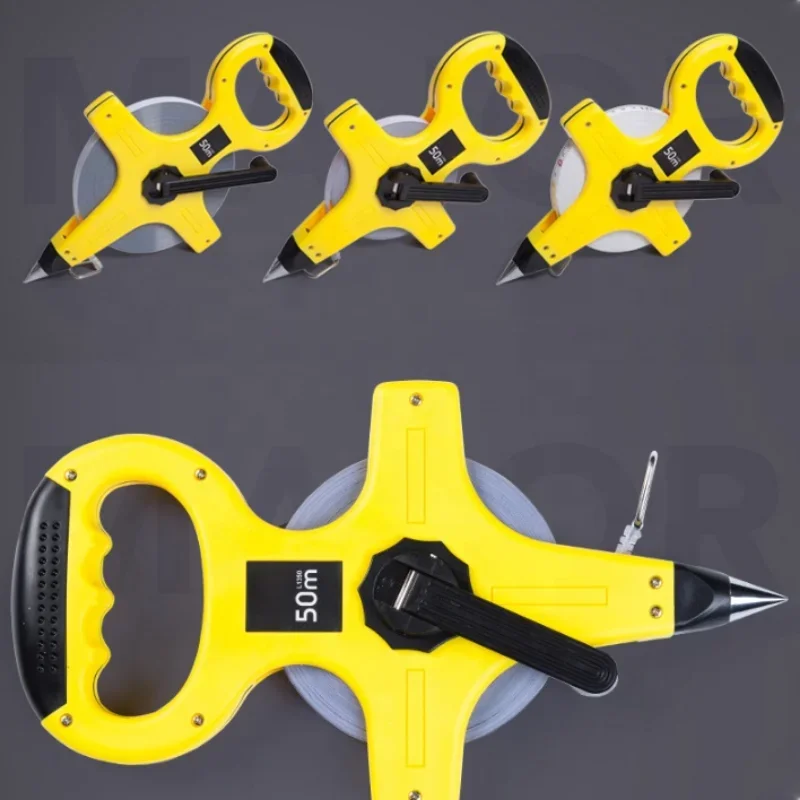 30M 50M 100M Heavy Duty Hand Crank Stainless Steel Tape Measure – Portable Ground Ruler & Stand for Construction Site Surveying