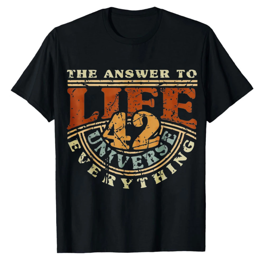 

42 The Answer To Life The Universe and Everything Distressed Hitchhikers Guide To The Galaxy Graphic T-Shirt Retro Casual Top