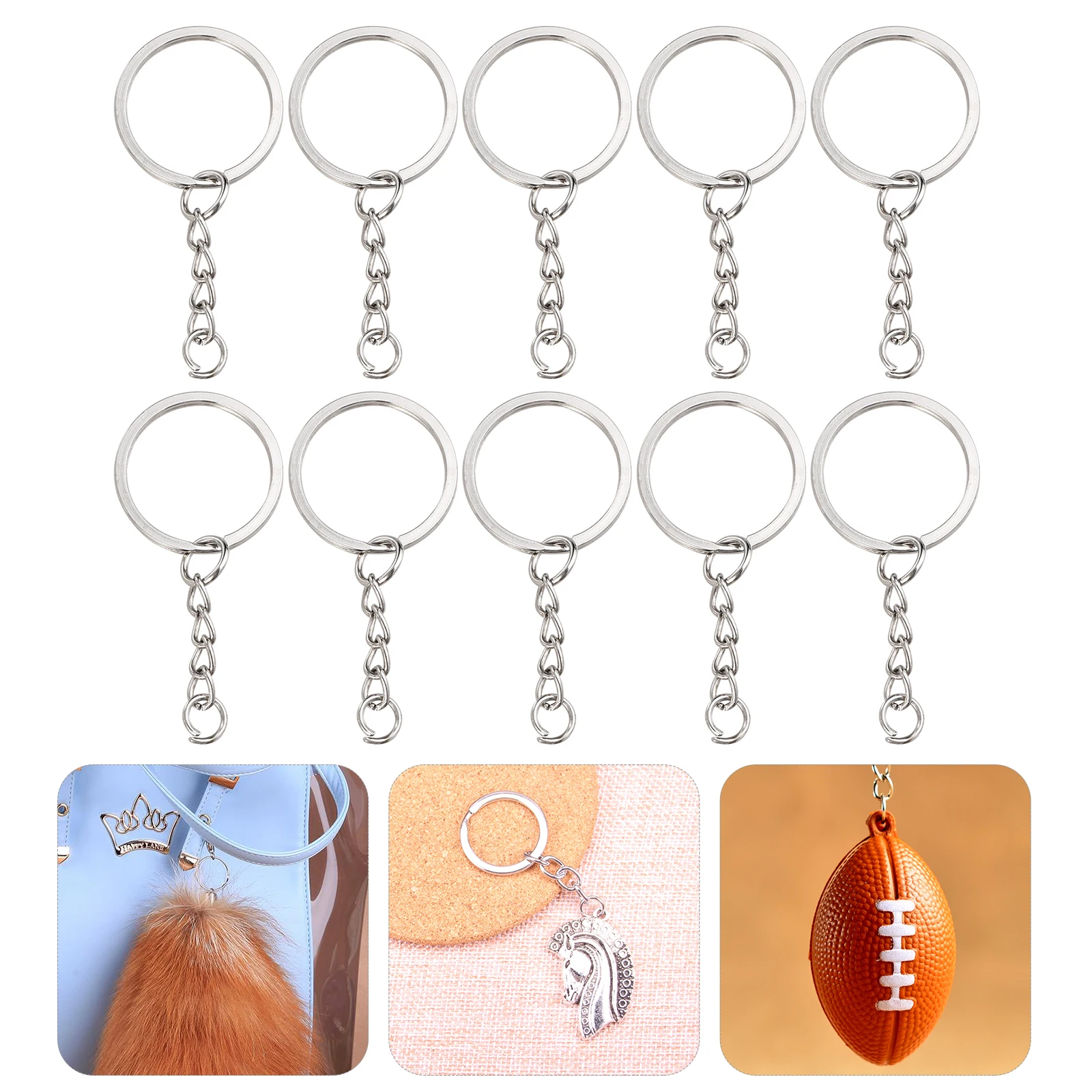 

10pcs Metal Keychain Charms Split Key Rings Durable Smooth Surface Accessories For Bags Keys Small Lightweight Electroplated