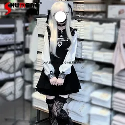 Japanese Mine Style Mass-produced Subculture Lace Splicing Round Collar Back Lace-up Bow Slim Dress Shorts Two-piece Set Women