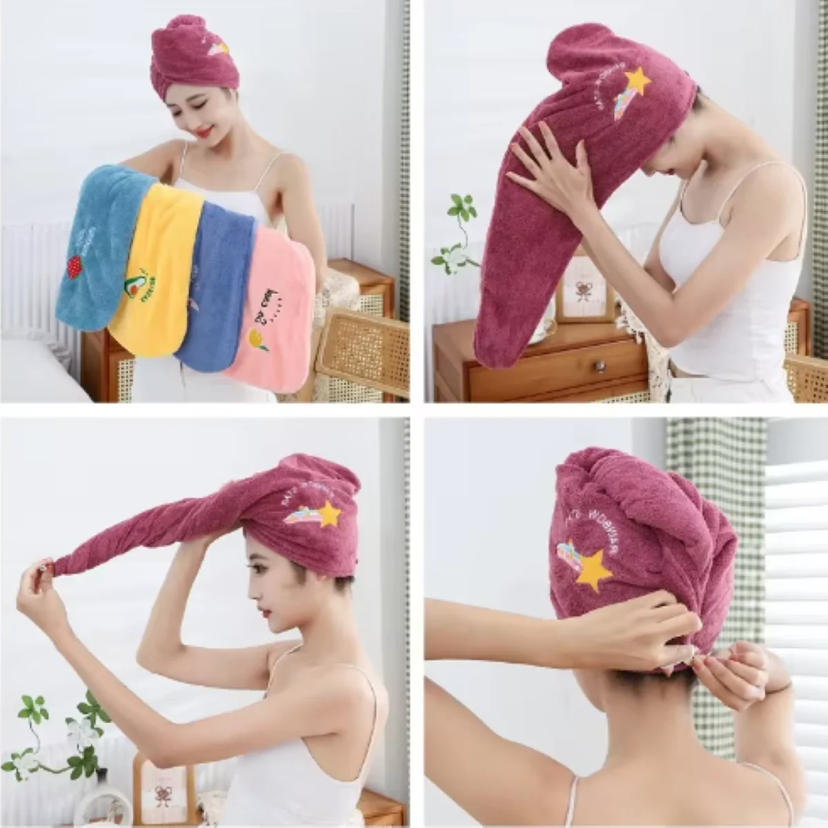 1pc Quickly Dry Hair Hat Super Absorbent Soft Bathroom Women Head Towels Girls Cute Hair Towel Hair Dry Wrap Bonnets