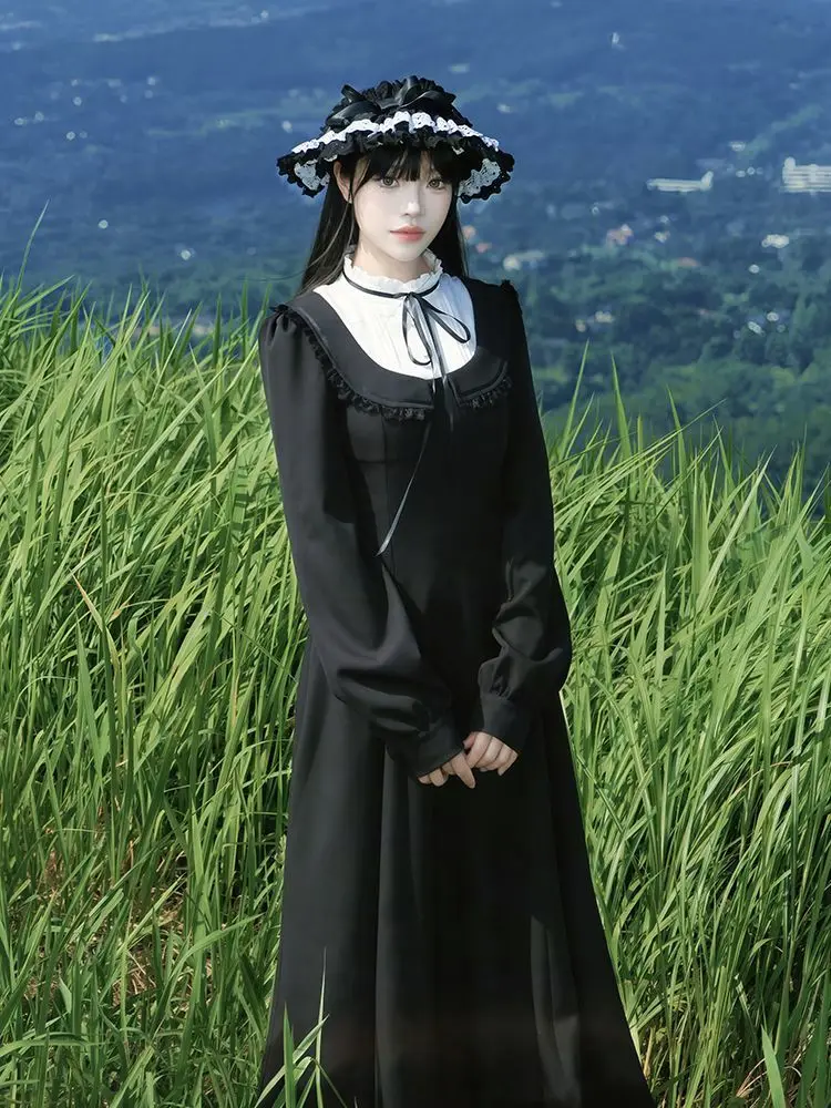 

MAGOGO Лолита в японском стиле в стиле ретро, черно-белое лоскутное искусственное два элегантных кружевных платья