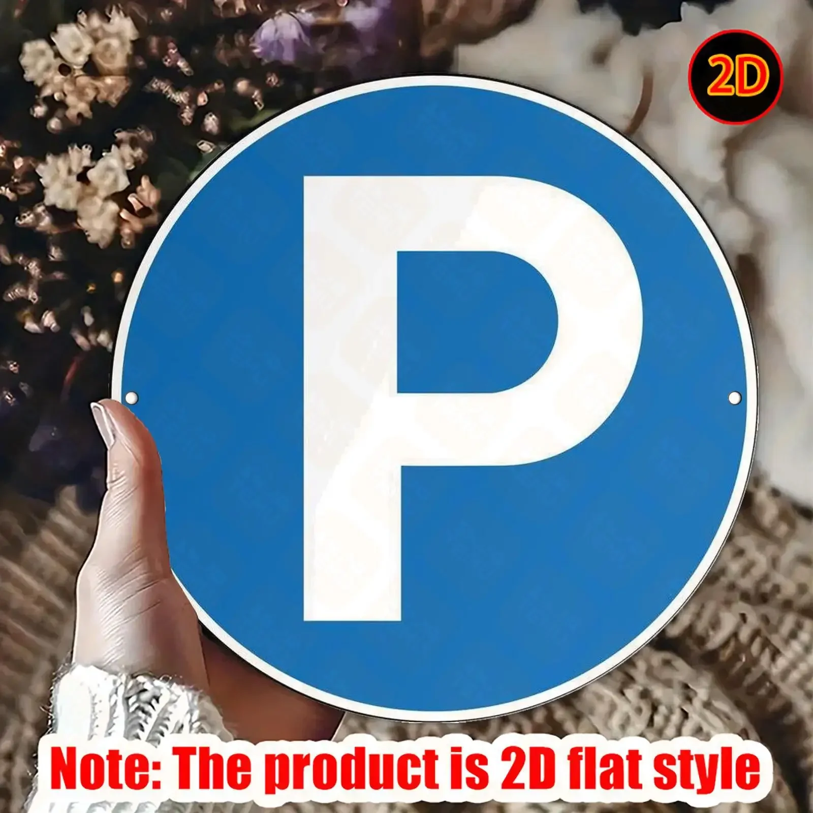 2D Flat - 1pc Vintage Round Aluminum Parking Sign, 7.87