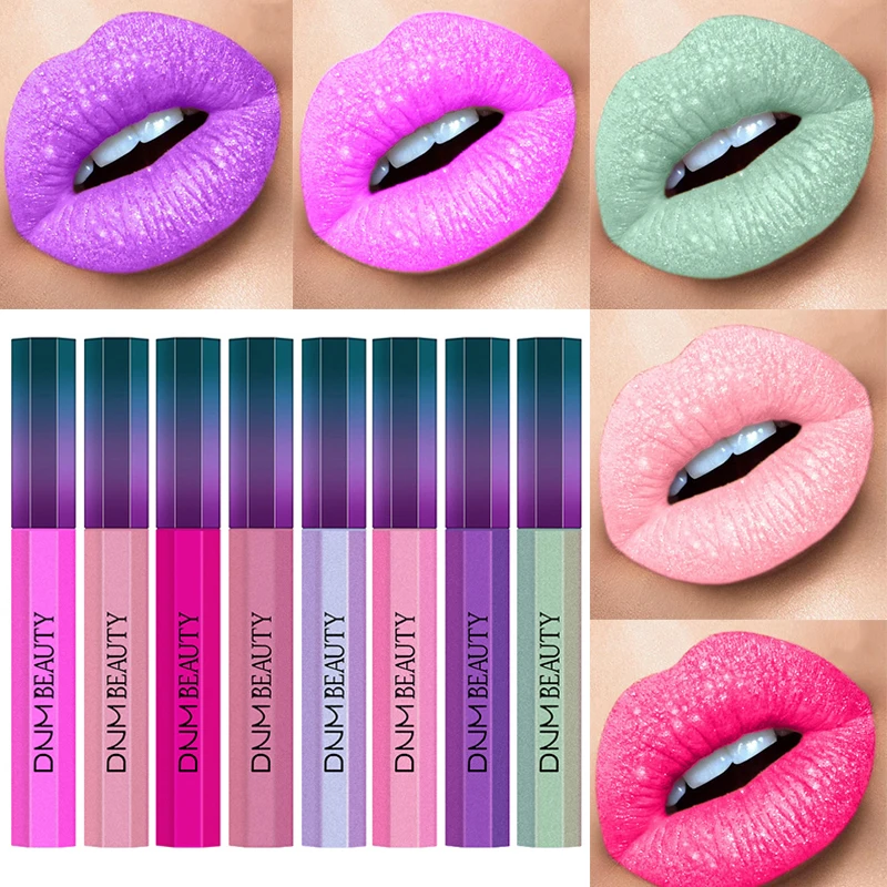 Lip Gloss Metal Lip Gloss Diamond Glitter Pearl Liquid Lipstick Sexy Lip Makeup Nonstick Cup Easy To Color Lasting