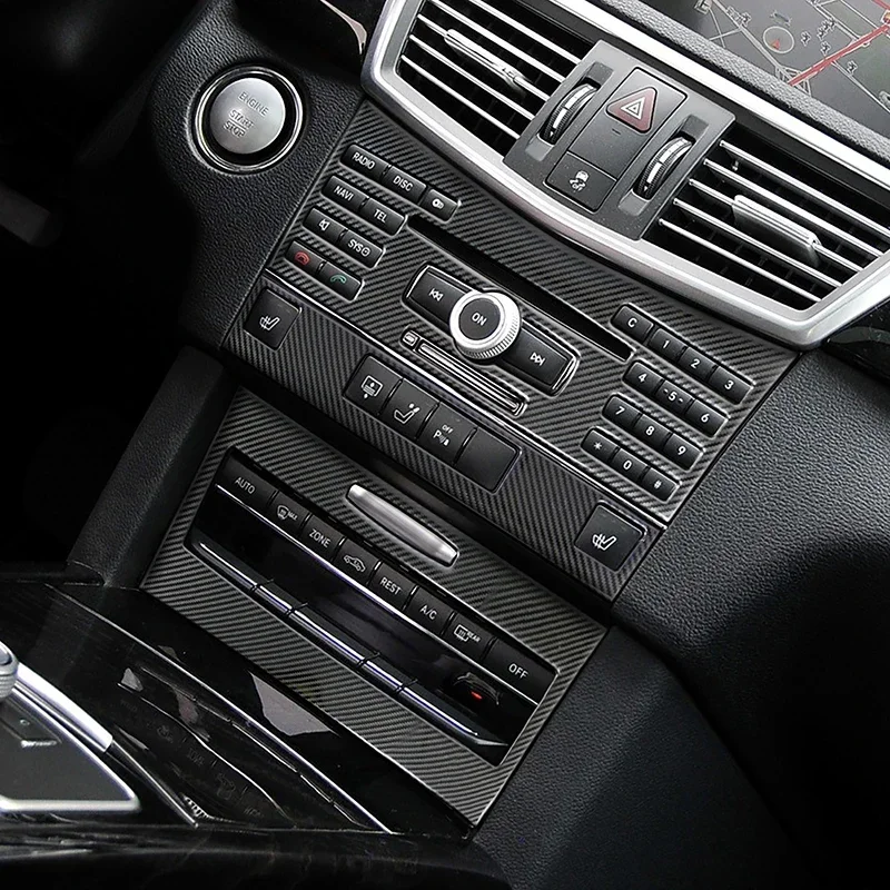 Car Console Air Conditioner CD Control Button Panel Frame Decoration For Mercedes Benz E Class W212 2009-2011 Carbon Fiber Color