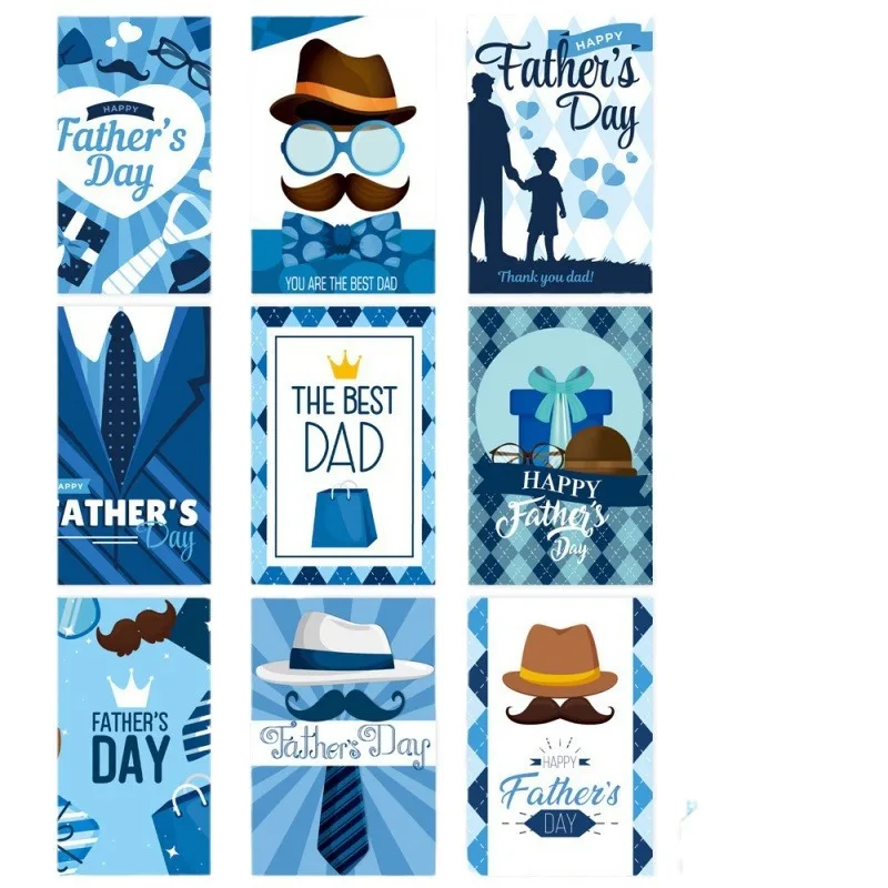 12pcs Set Father's Day Decoration Props Father's Day Theme Invitations Envelopes Stickers Greeting Cards Party Supplies