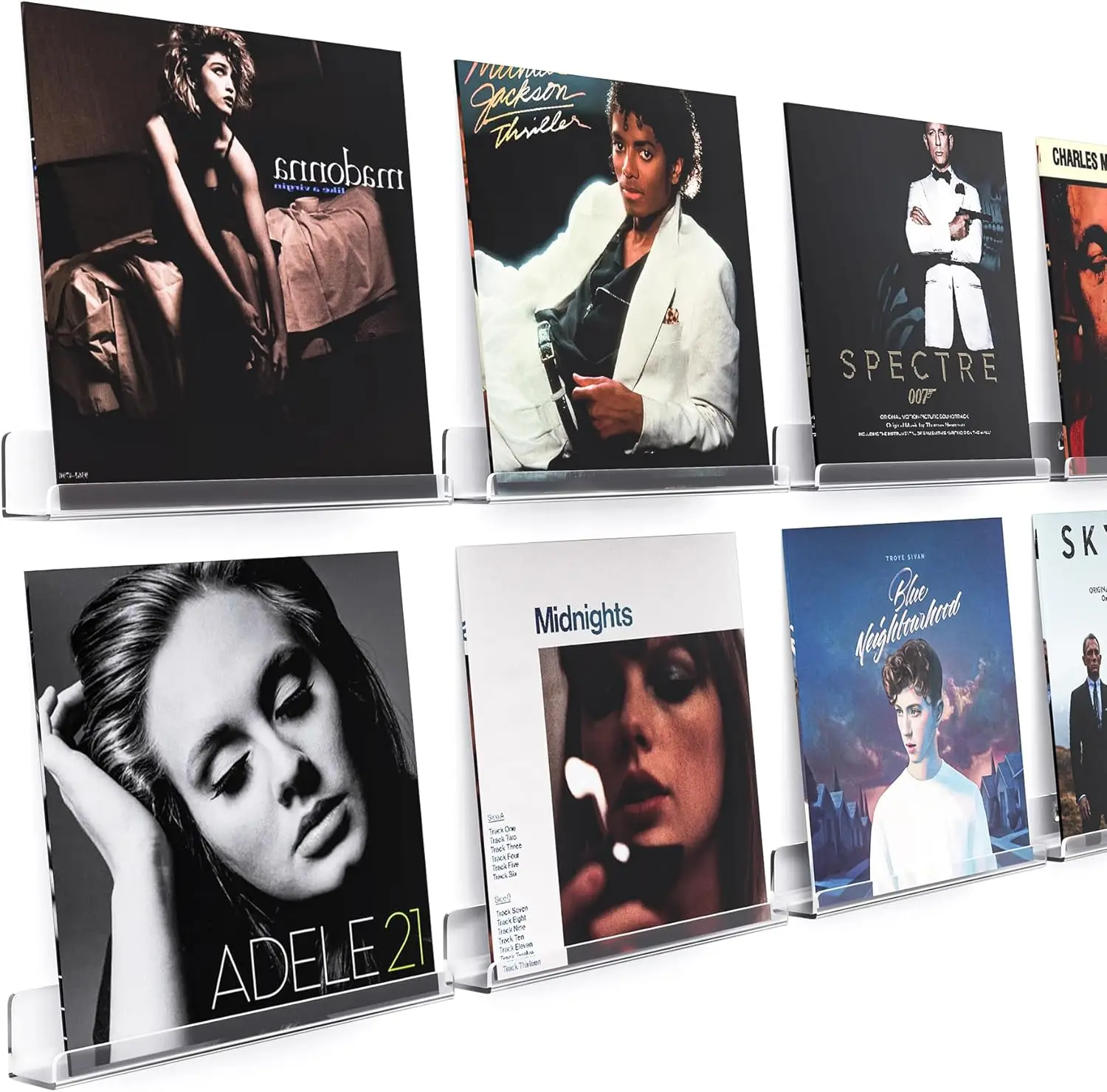 

8 Pack Clear Acrylic Floating Wall Shelves for Vinyl Records, Albums, and Books