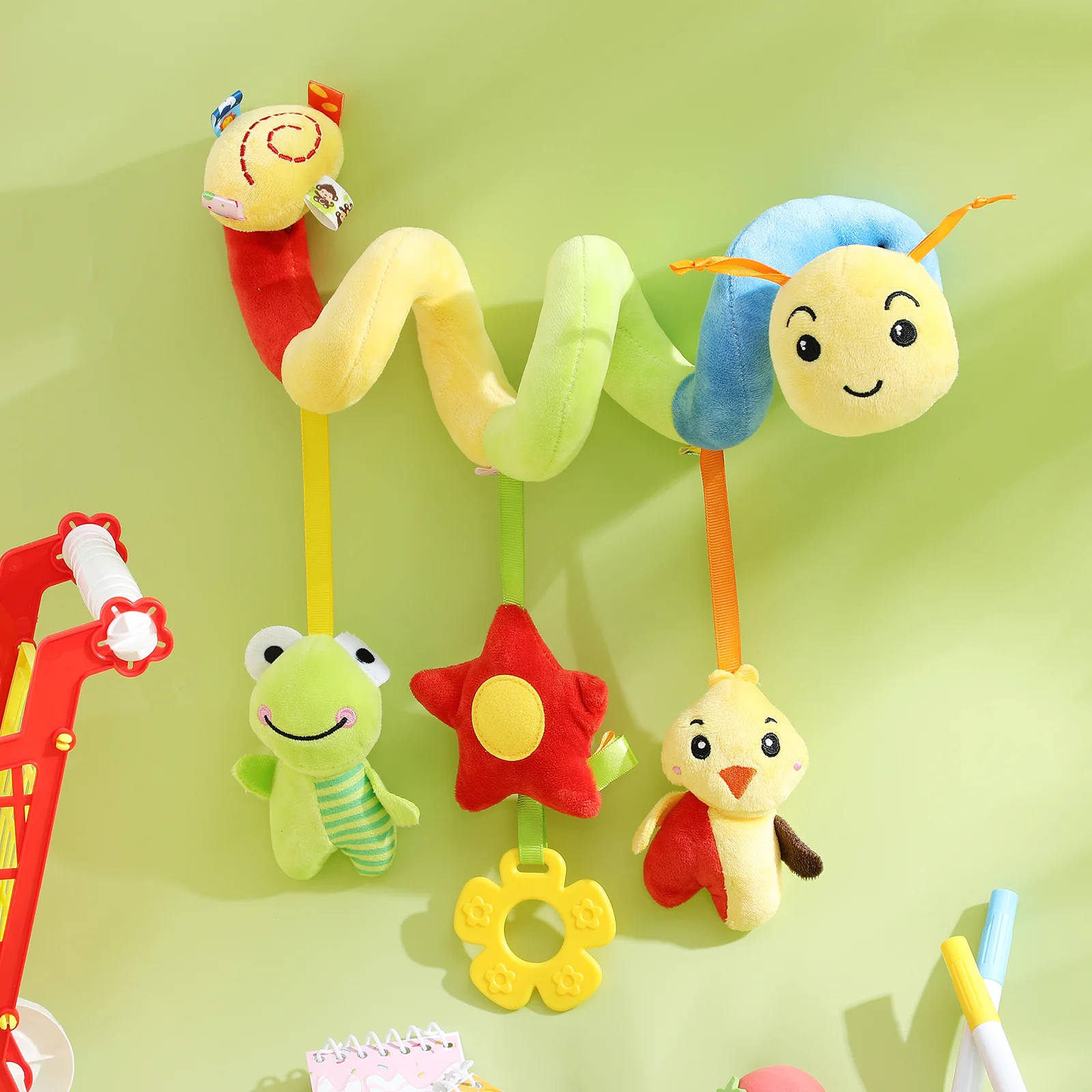 Caterpillar Crib Wrap Soft Cotton Spiral Hanging Baby For Stroller Car Seat Squeaky Rattle Sensory Activity Plaything