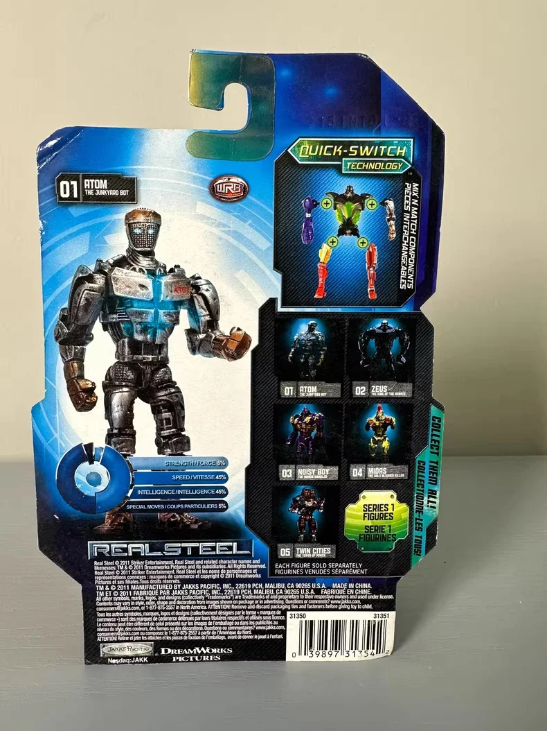 Figura de robot Atom de acero real Serie 1 Mecha de chatarra con efectos de luz azul, articulaciones articuladas, embalaje original sin abrir