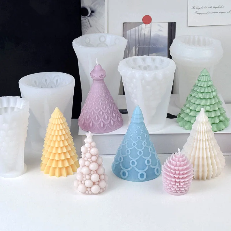 Moule en silicone pour sapin de Noël, collection de bougies, bulle 3D, bricolage, aromathérapie, plâtre exécutif, cadeaux de décoration de Noël, 9 pièces