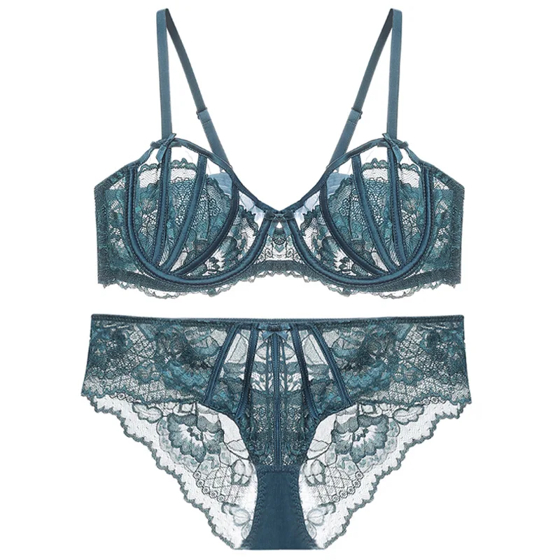 

Women Sexy Lace Bra Set Thin See Through Lingerie Elegant Daily Underwear Micro Bikini Bra and Panty Set