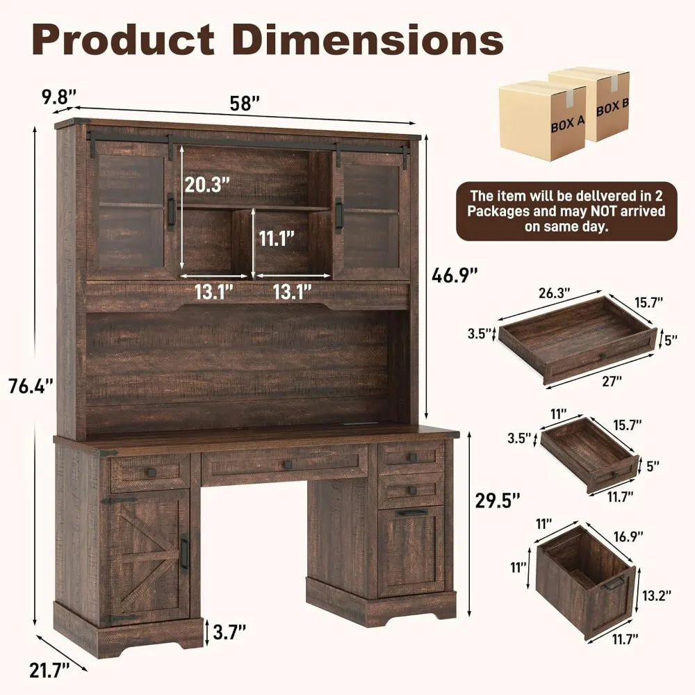 مكتب مزرعة بارتفاع 76 مع قفص باب منزلق، مكتب كمبيوتر محطة عمل تنفيذية للمكتب الخشبي مع محطة شحن وأدراج