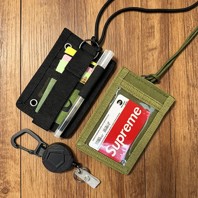 Outdoor Identification with Scroll Buckle and Hanging Rope Nylon Card Sleeve and Transparent Identification Window