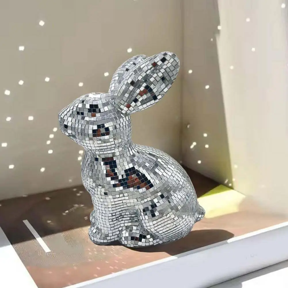 

Sitting Rabbit Decoration Mirror Disco Ball Rabbit Figurine Sitting Bunny Ornament Easter Wedding Party Home Office Desktop