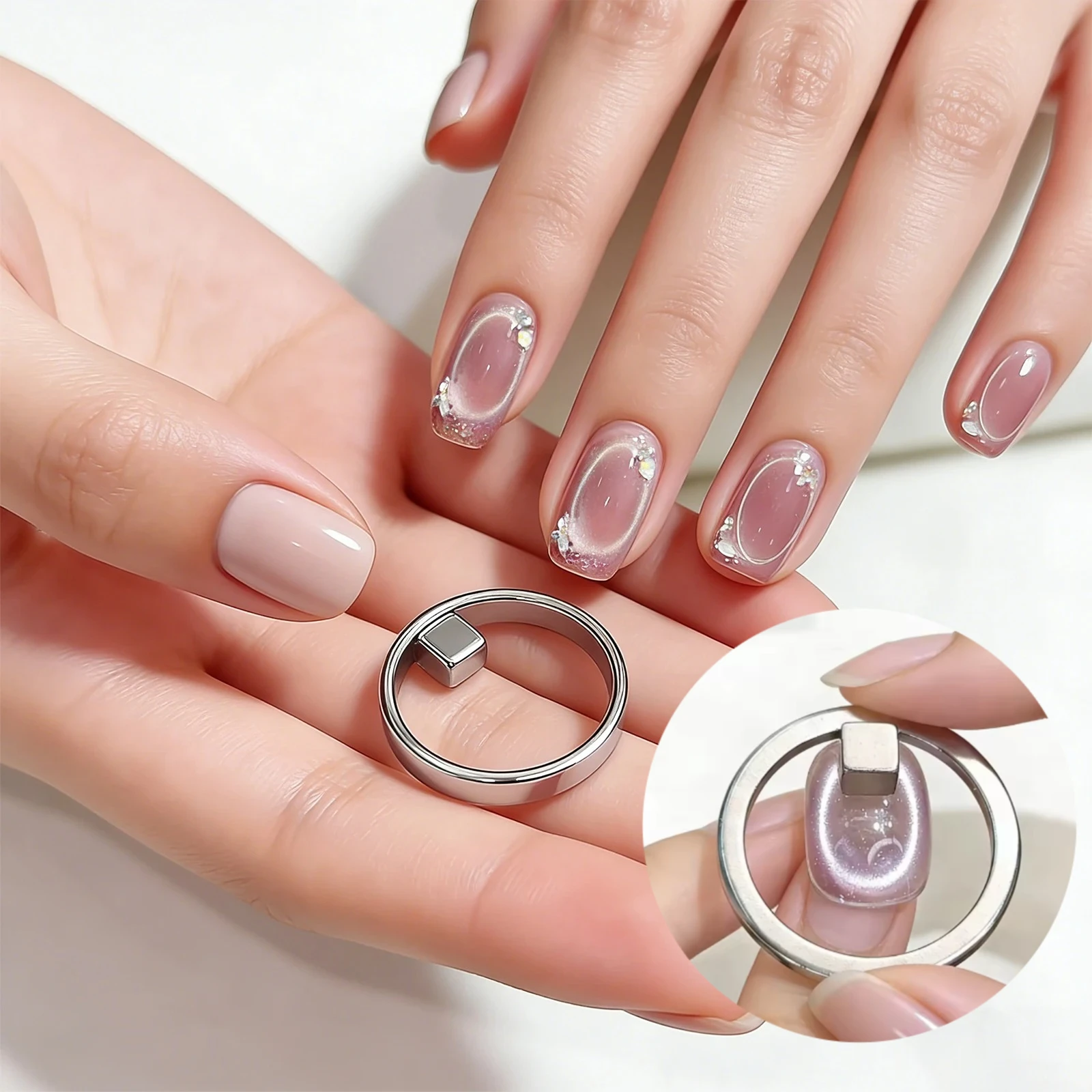 Circular Nail Magnet Cat Eye Gel Black Hole Hollow Cat Eye Magnet Tool Strong Magnetic Ring for 3D Nail Art for Salon Home DIY