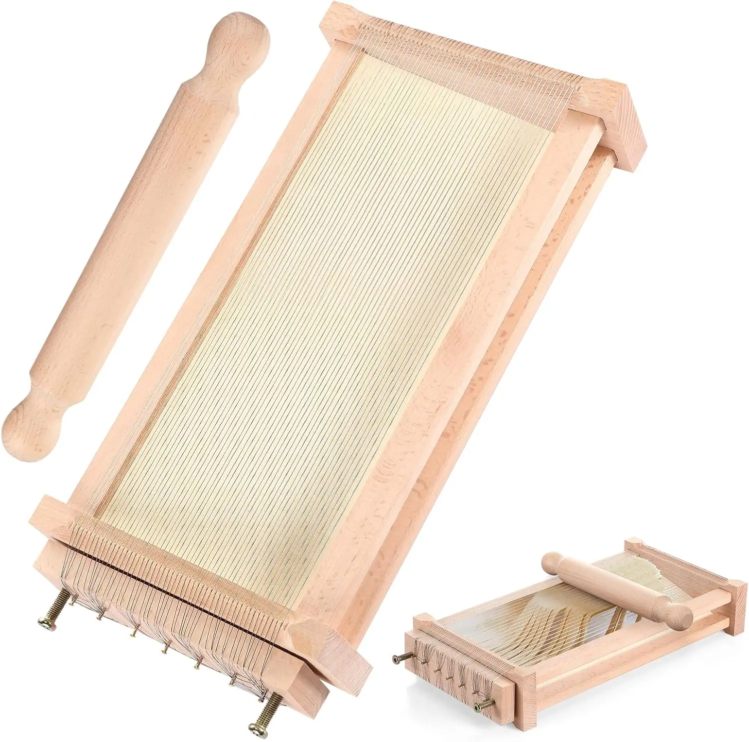 

Italian Pasta Cutter with Rolling Pin for Homemade Spaghetti and Lasagna, Wooden Design