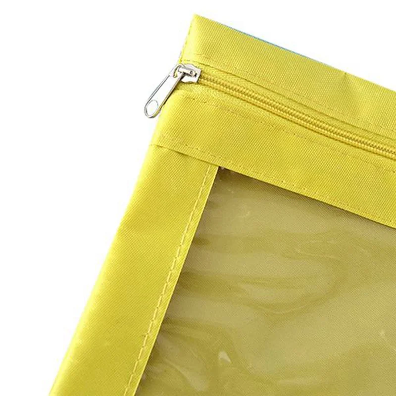 8PCS Three-Hole Large-Capacity Pencil Case File Bag Binder Pouch with Clear Window Yellow