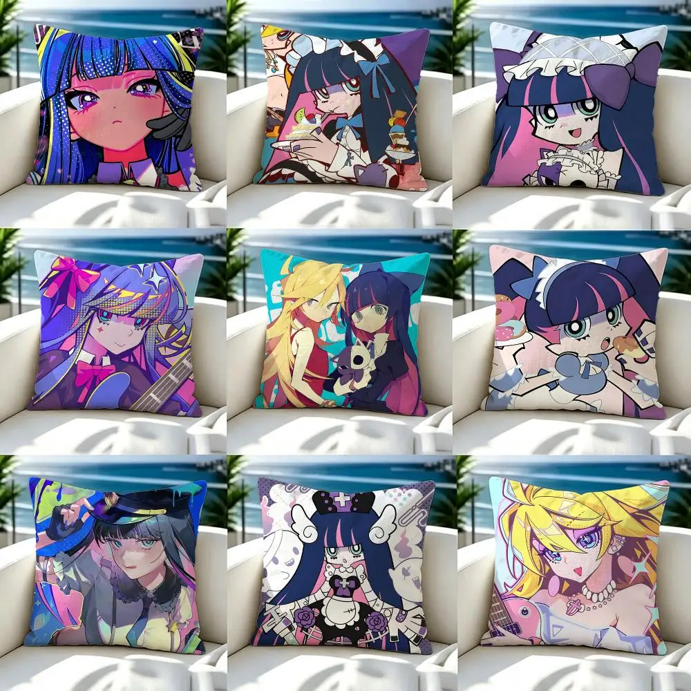 Anime panty and stocking Cushion Cover Premium Skin‑Friendly Short Plush Pillow Cover, Airy Casual Cushion for Hotel Homestay