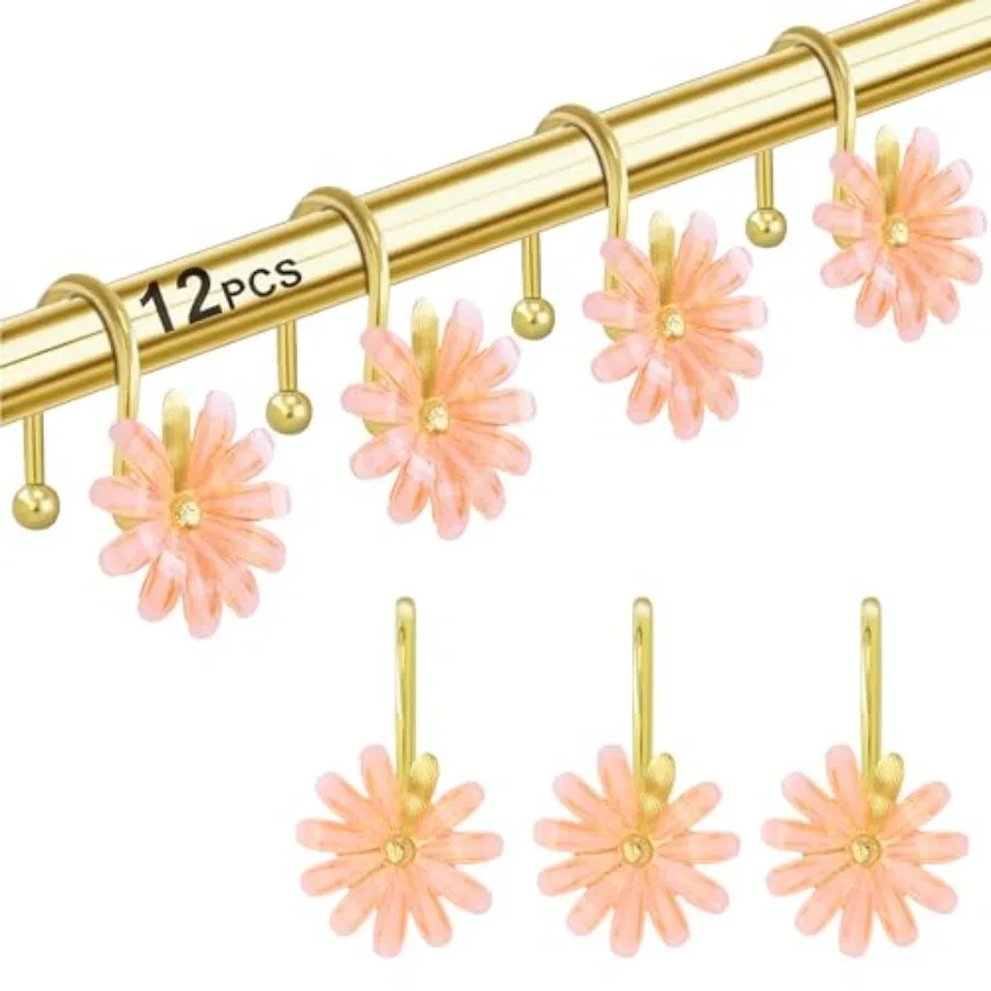 

Shower Curtain Hooks, Rust Resistant Cute Daisy Metal Decorative Shower Rings Hangers Set of 12 for Bathroom Curtains, Clothing